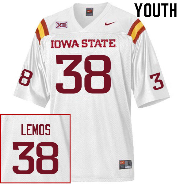 Youth #38 Eddie Lemos Iowa State Cyclones College Football Jerseys Sale-White - Click Image to Close